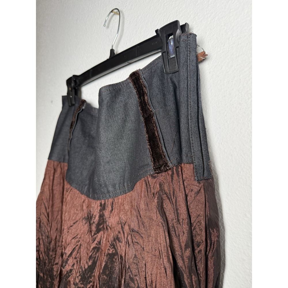 VTG Y2K‎ Brown & Denim Skirt XL Cottage Boho Gypsy Whimsigoth Tiered Festival - Picture 4 of 12